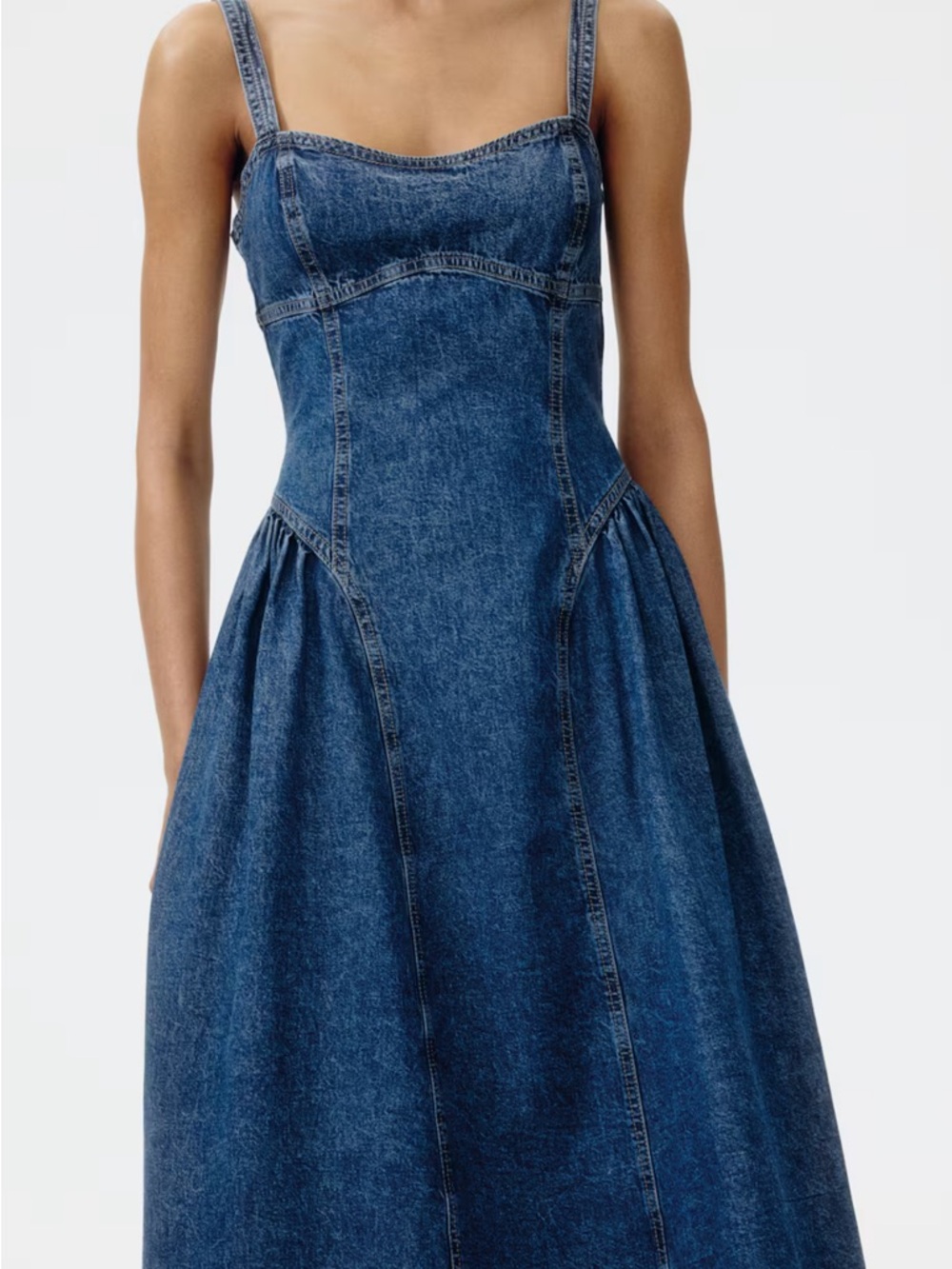 H & M Flared Skirt Denim Dress with Sweetheart Bodice size XL sold out online